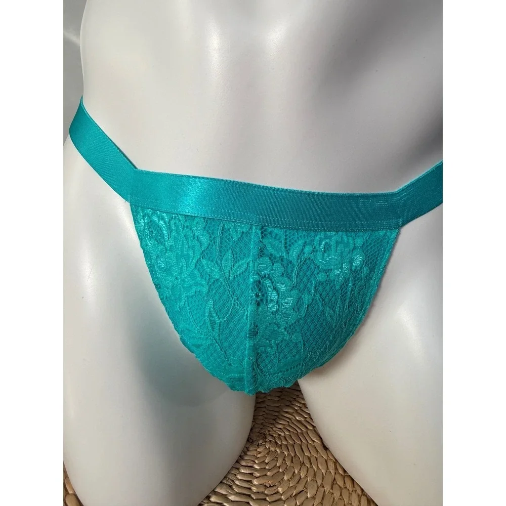 Cosabella Never Say‎ Never Sheer Lace Italian Tanga Men's Thong Turquoise L